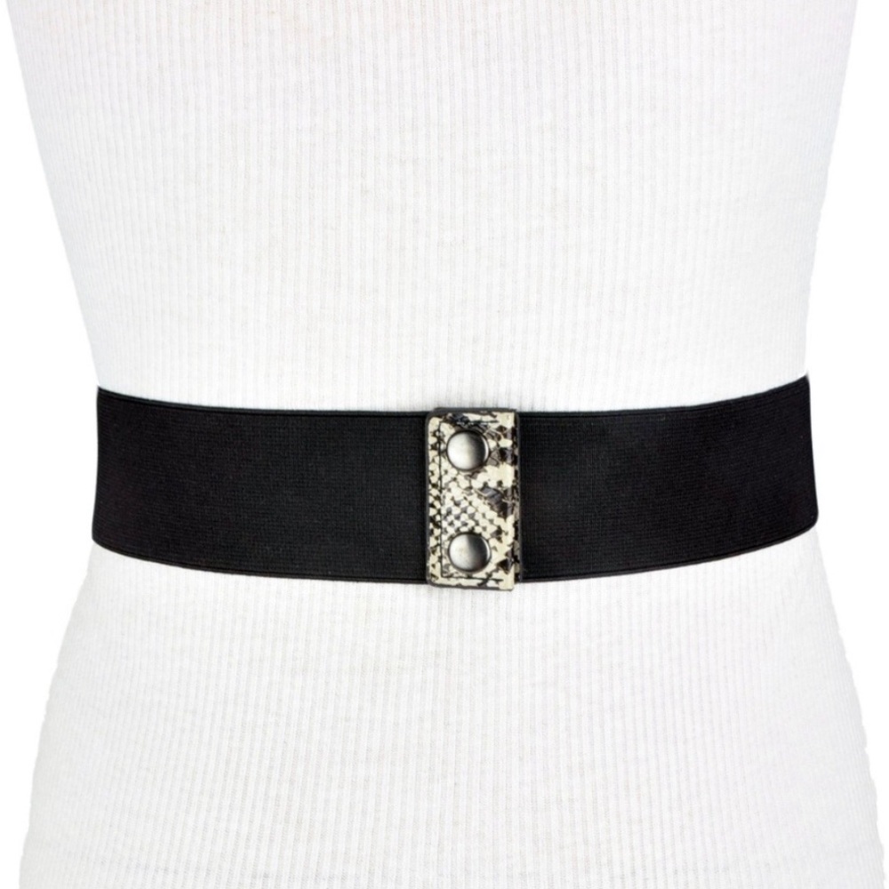 BCBG WAIST BELT SNAKE ANIMAL PRINT BUCKLE BEIGE - Picture 2 of 2